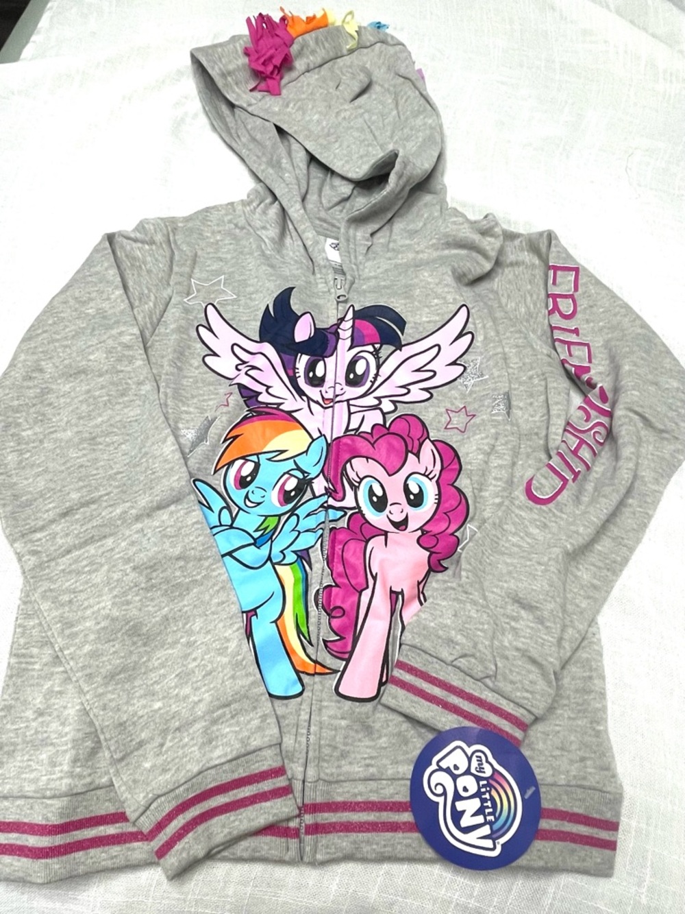 Pony Gray Hoodie with Pink, Blue & Purple Character Print